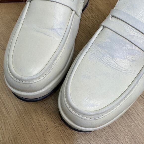 FREE PEOPLE Winston Platform Loafer Mules SZ 39.5 / 9.5 Distressed White Leather - Picture 3 of 11